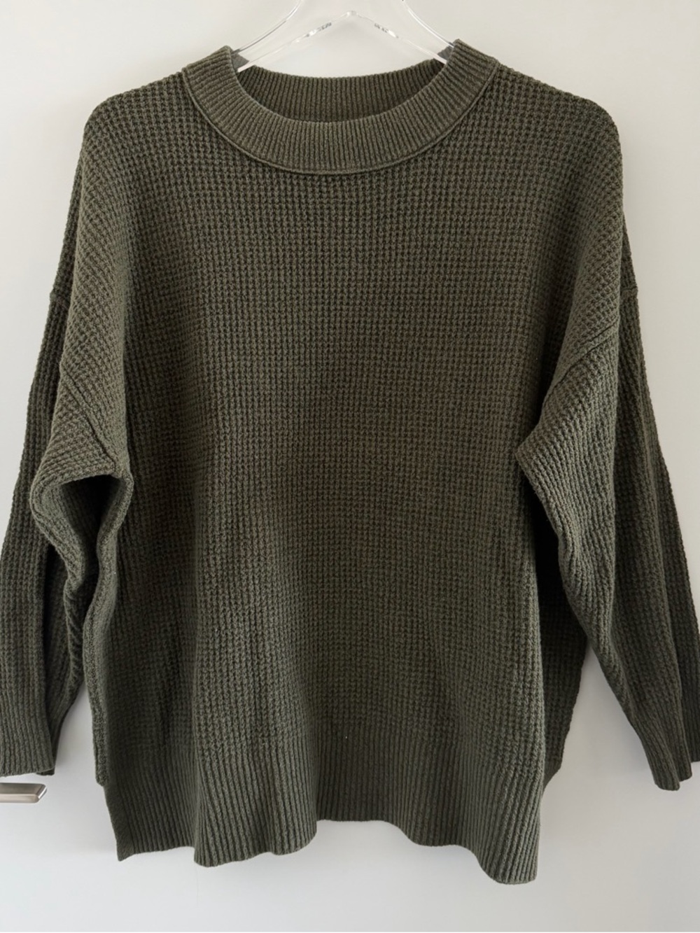 Aerie - Olive Green Waffle Oversized Crew Sweater